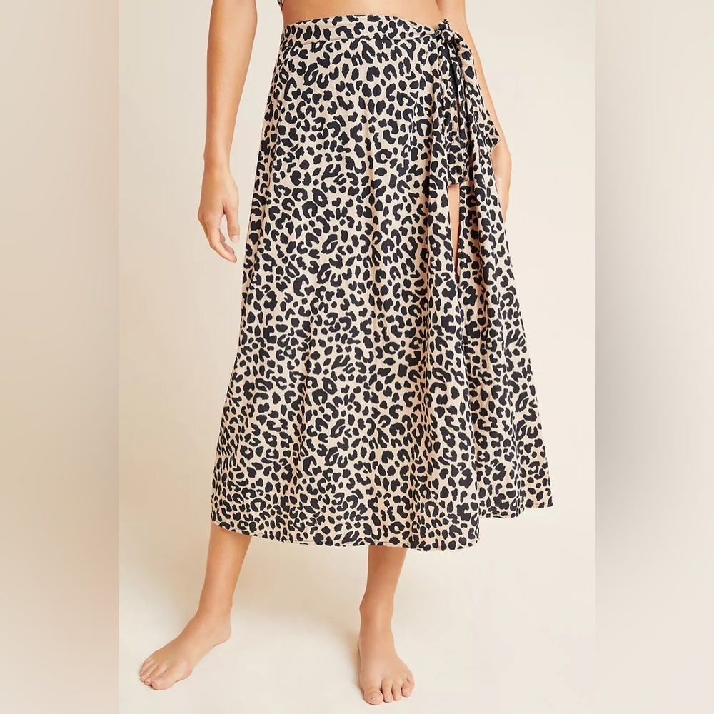 Anthropologie Tori Praver Kayla Leopard Midi Skirt